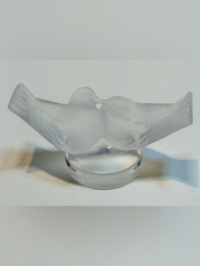 Lalique France Crystal Love Birds Figurine Frosted Glass Signed
